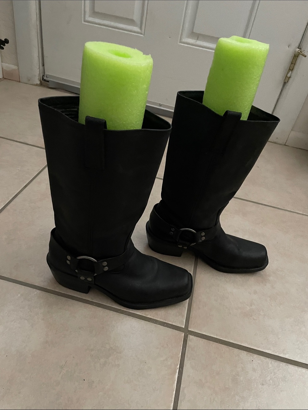 Black Harness Mid-Calf Leather Boots